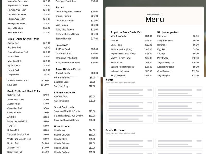 Ninja house Menu
