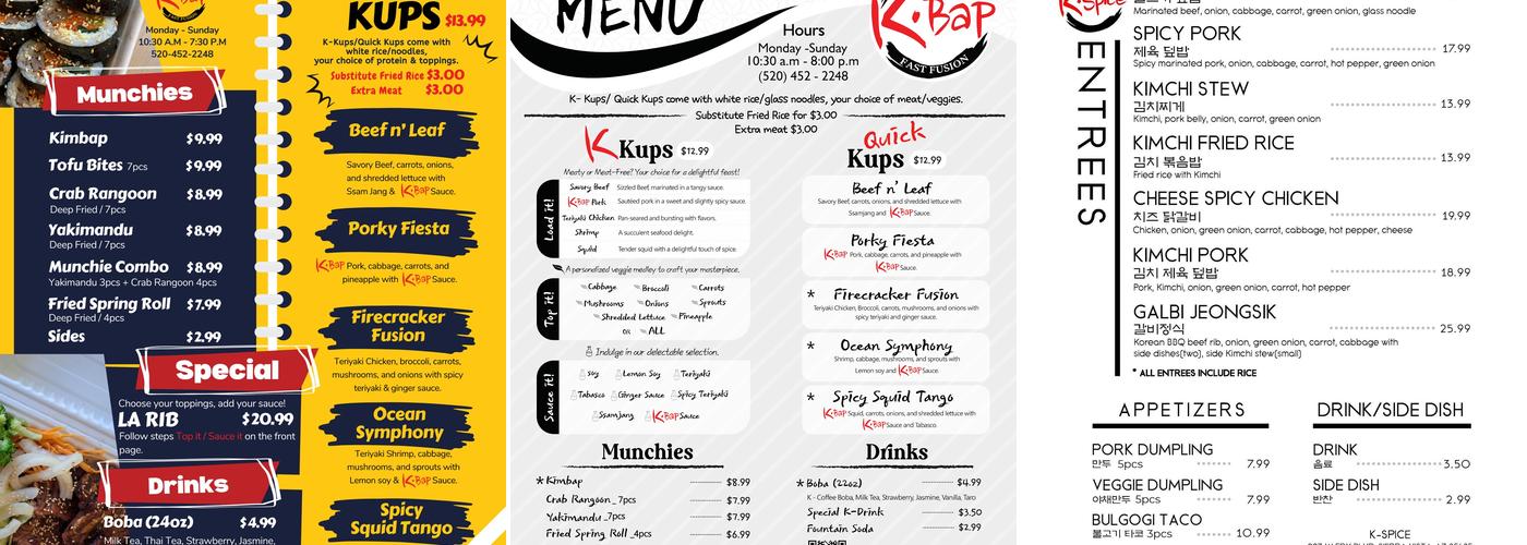 K-Bap Fast Fusion Menu