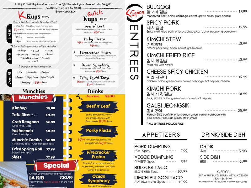 K-Bap Fast Fusion Menu