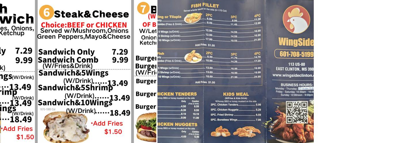 WingSide Clinton Menu