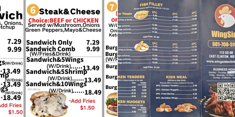 WingSide Clinton Menu