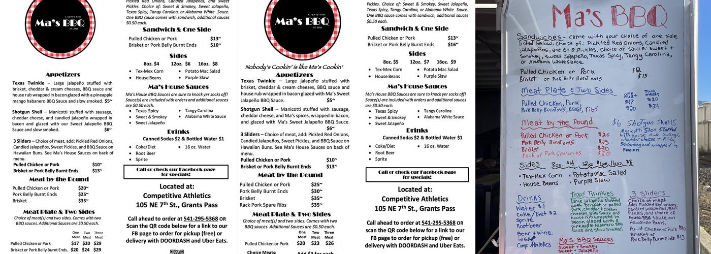 Ma's BBQ Menu