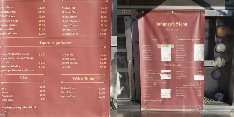 Johnny’s Tacos Menu
