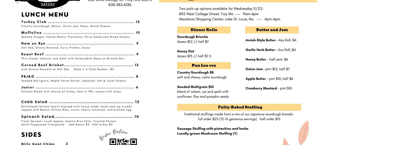 Bricklayer Bakery Menu