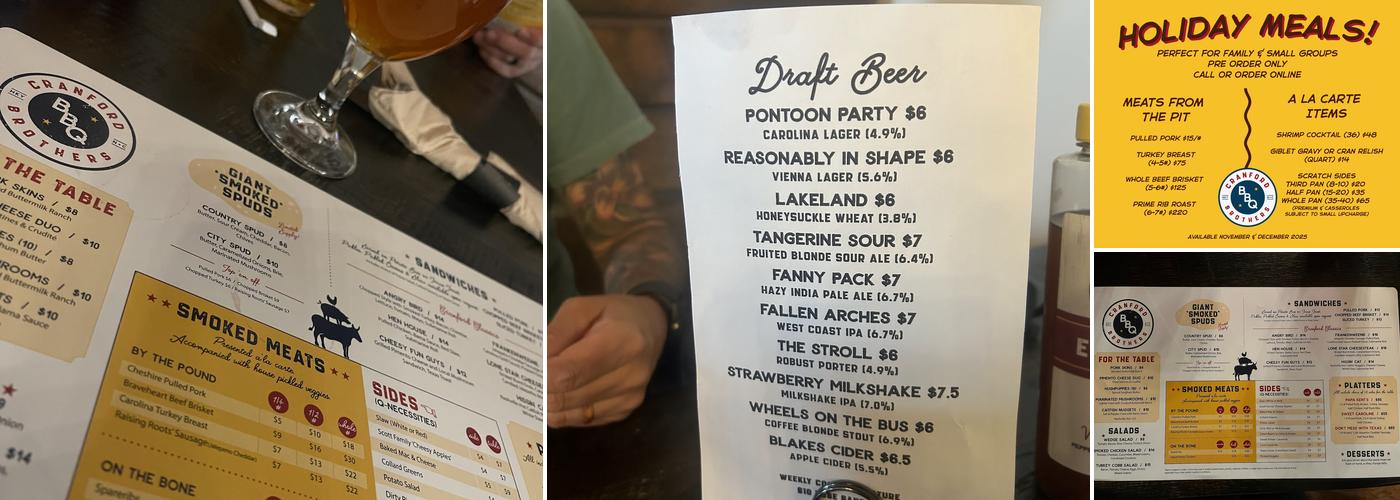 Cranford Brother's Barbecue Menu