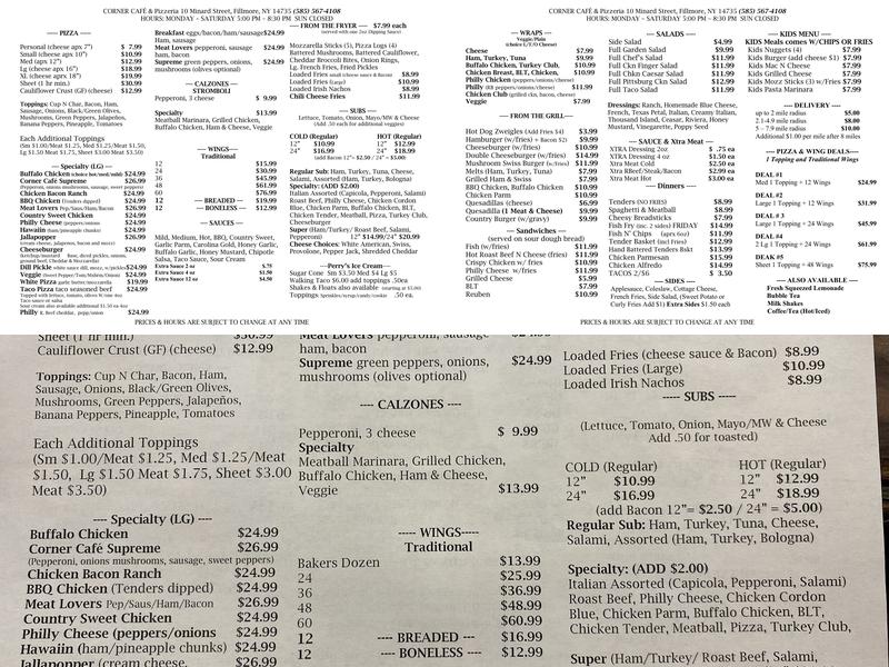 Corner Cafe & Pizzeria Menu