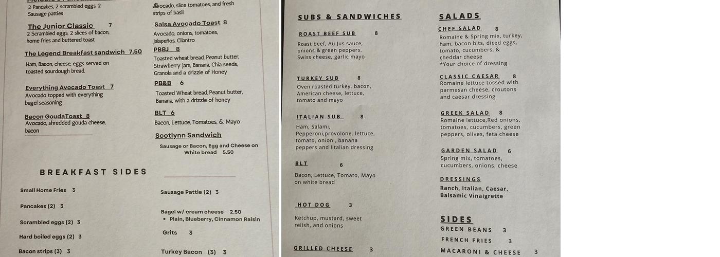 Sellars Kitchen Menu