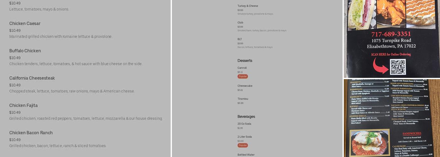 Bellia's Pizza II Elizabethtown Menu