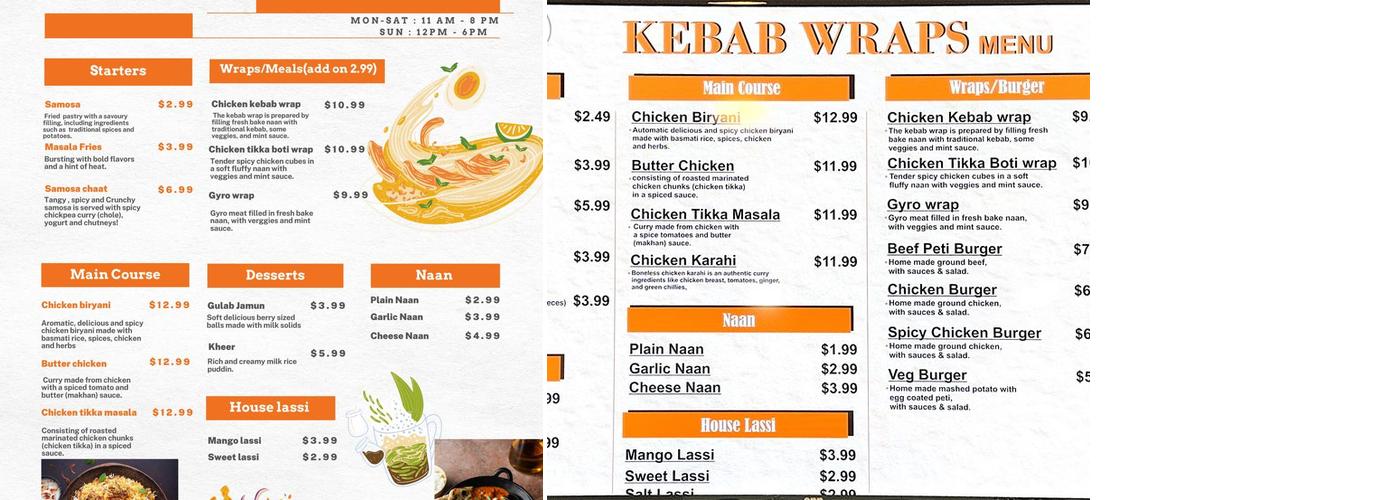 Kebab wraps halal Menu