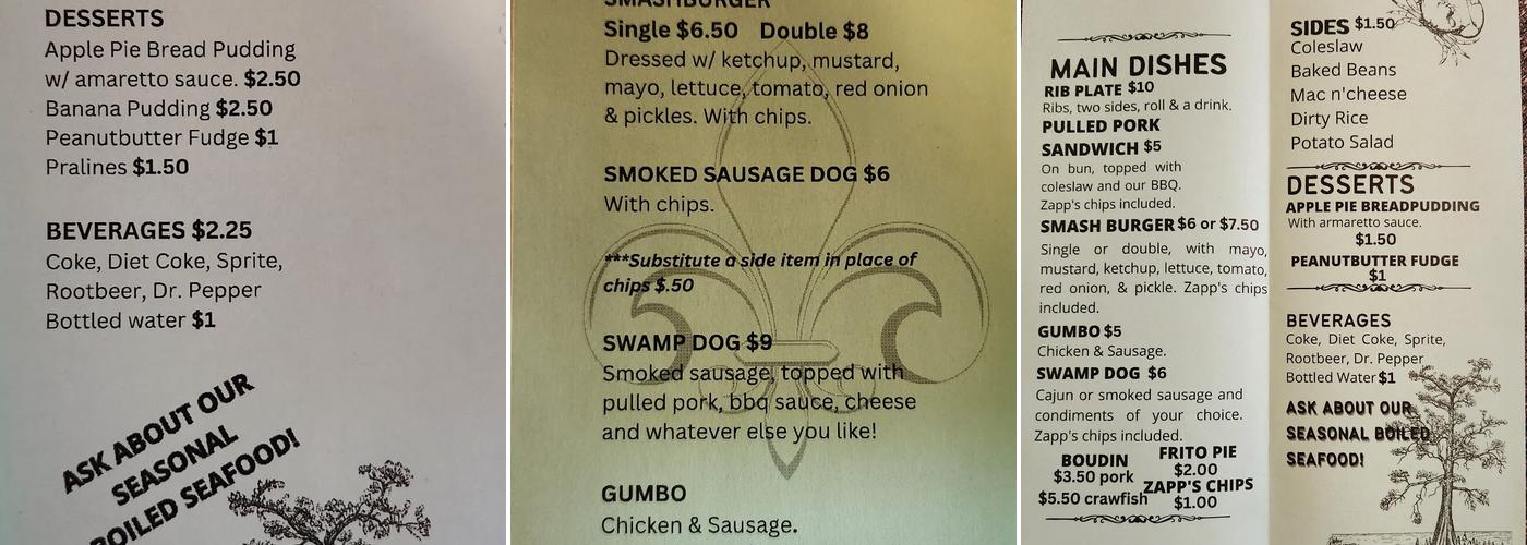 Bayou Eats Menu