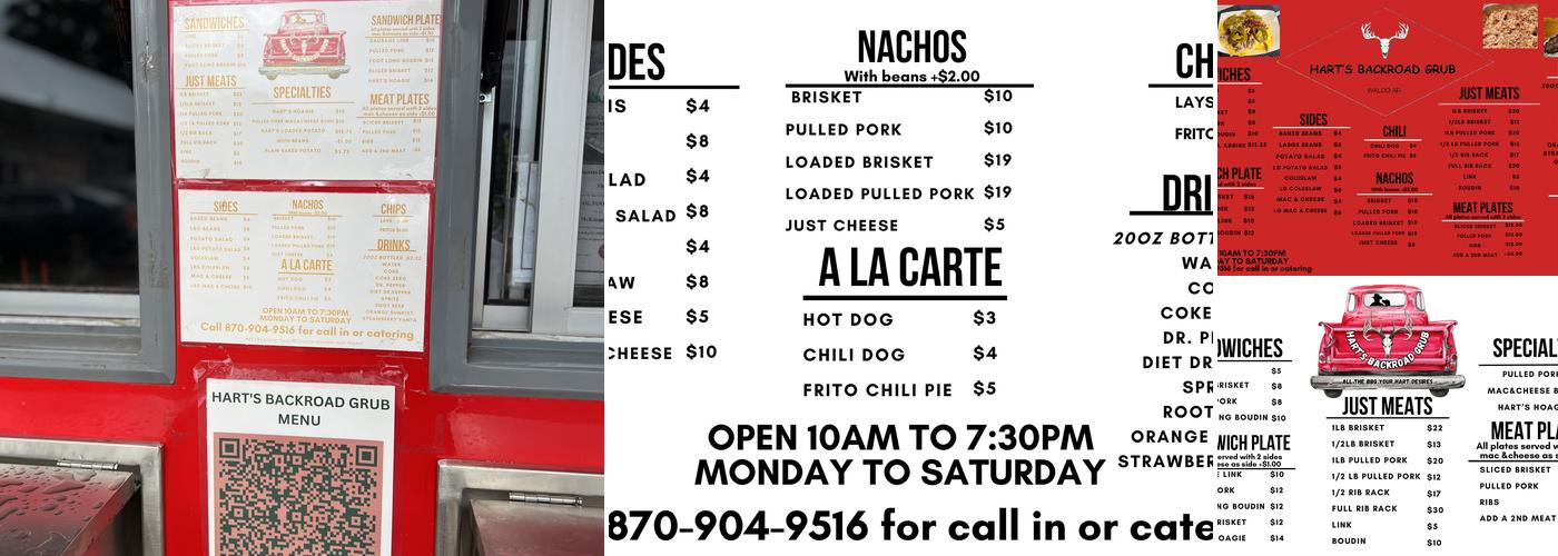 Harts Backroad Grub Menu