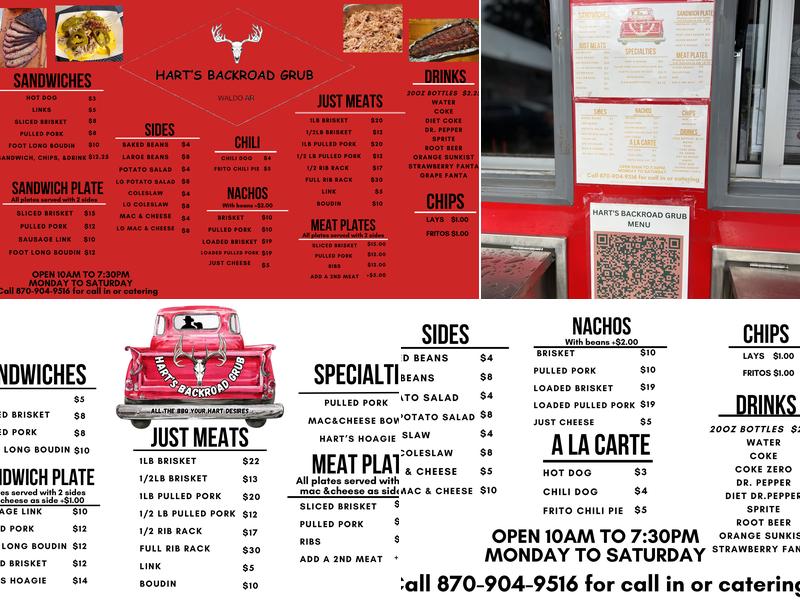 Harts Backroad Grub Menu