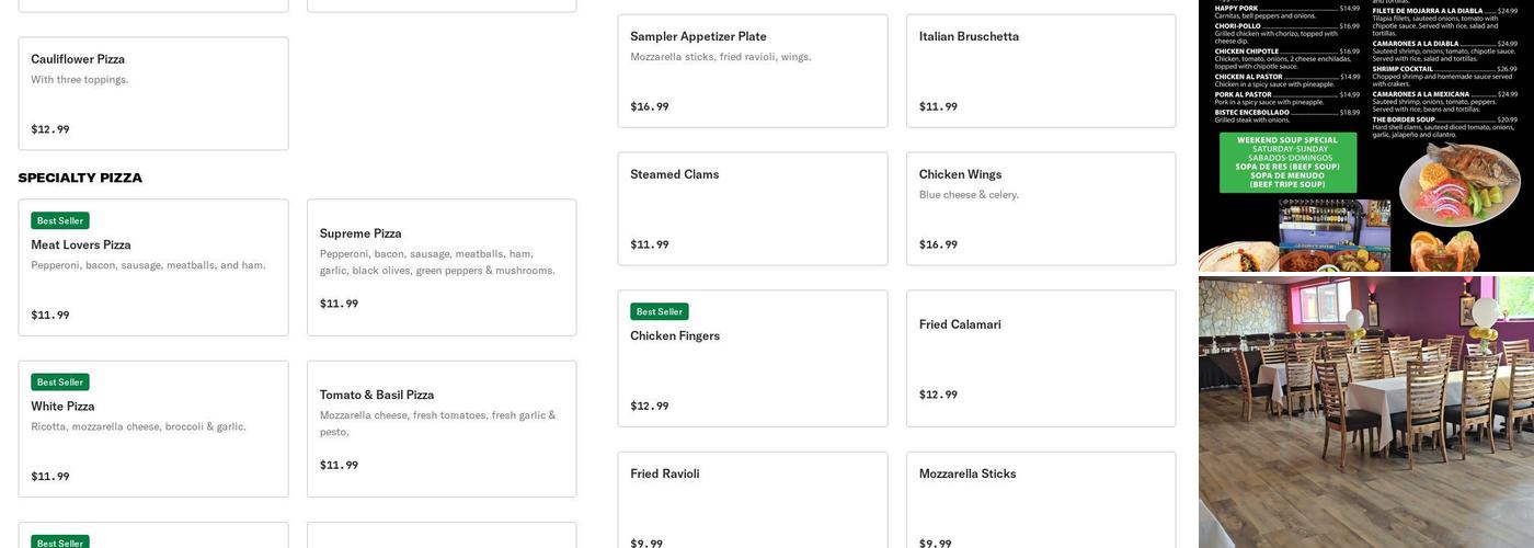 La piazza Bella Menu