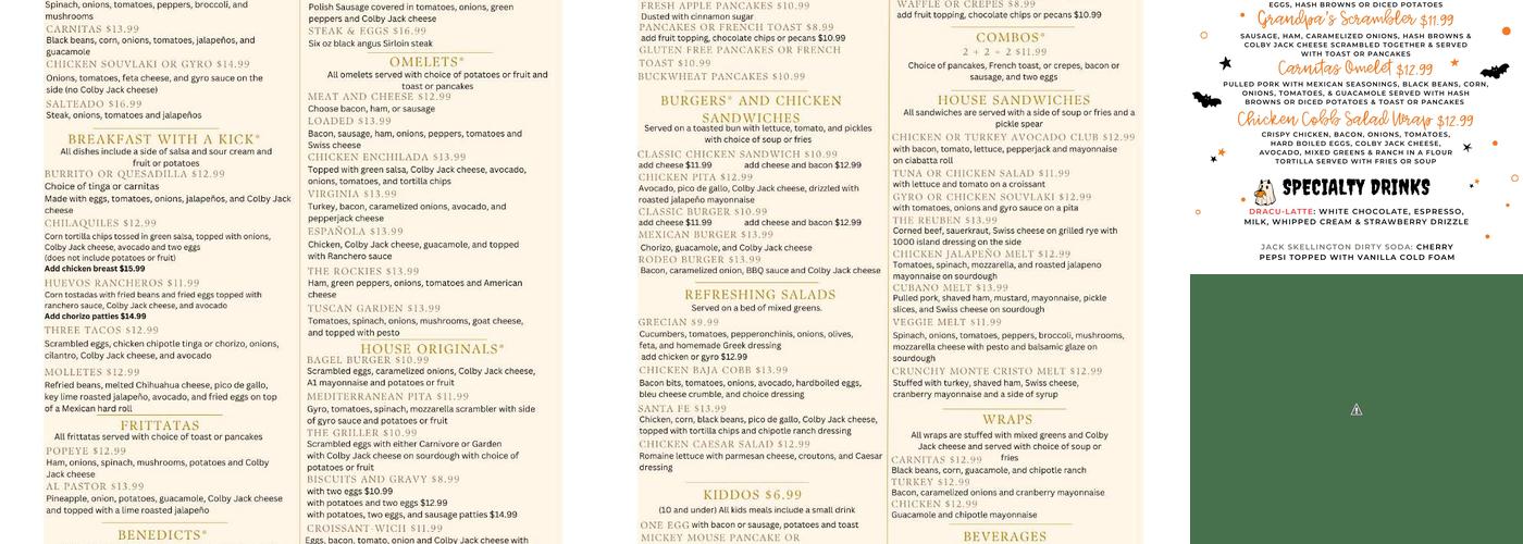 Aries Café Menu