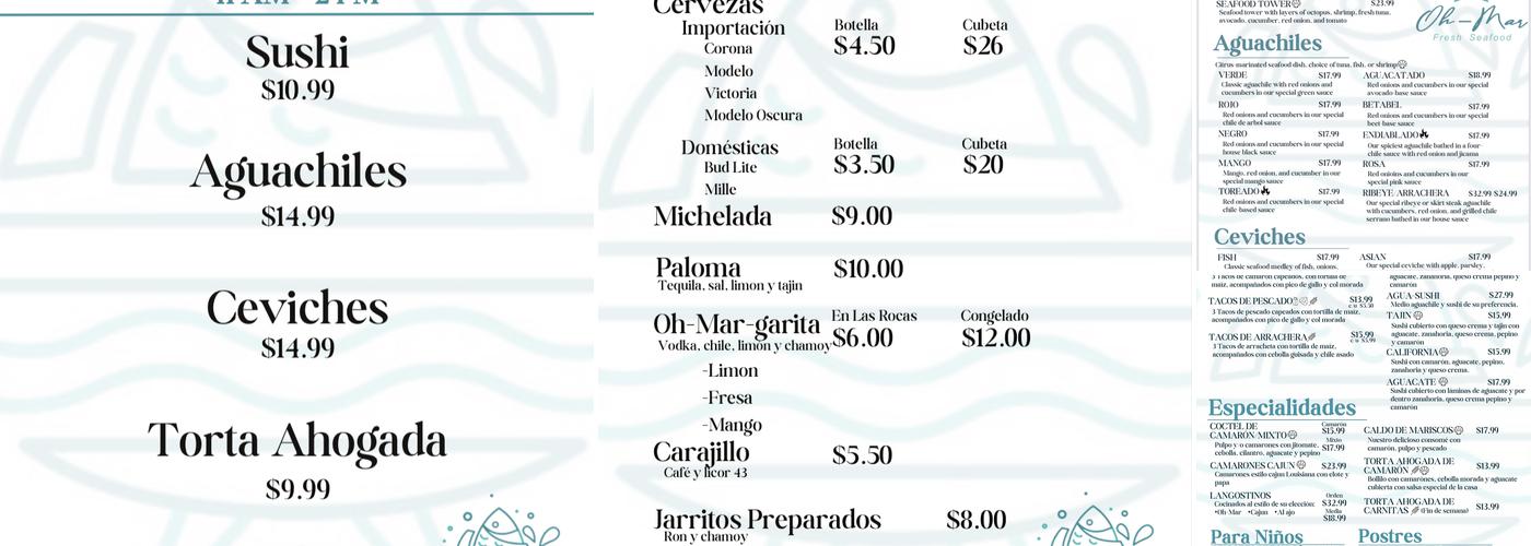 Oh-Mar Fresh Seafood Menu