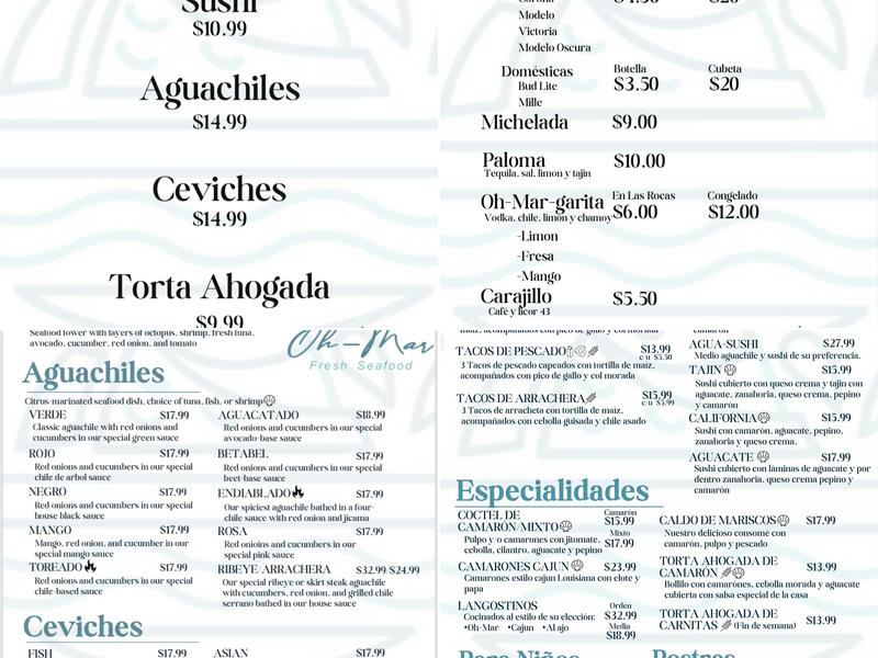 Oh-Mar Fresh Seafood Menu