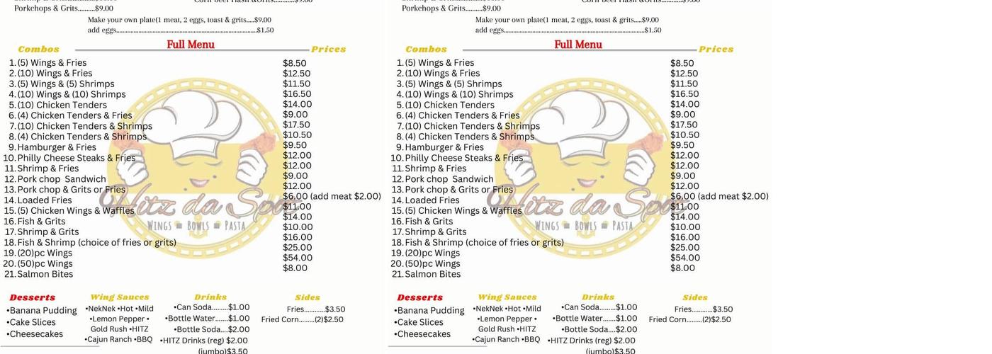Hitz Da Spot Menu