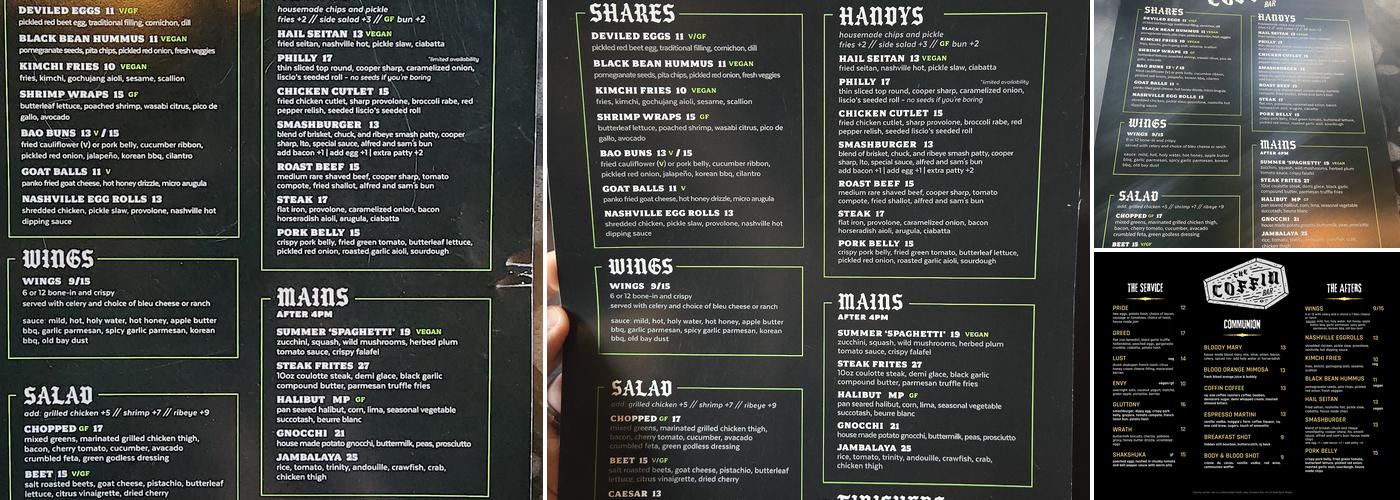 The Coffin Bar Menu