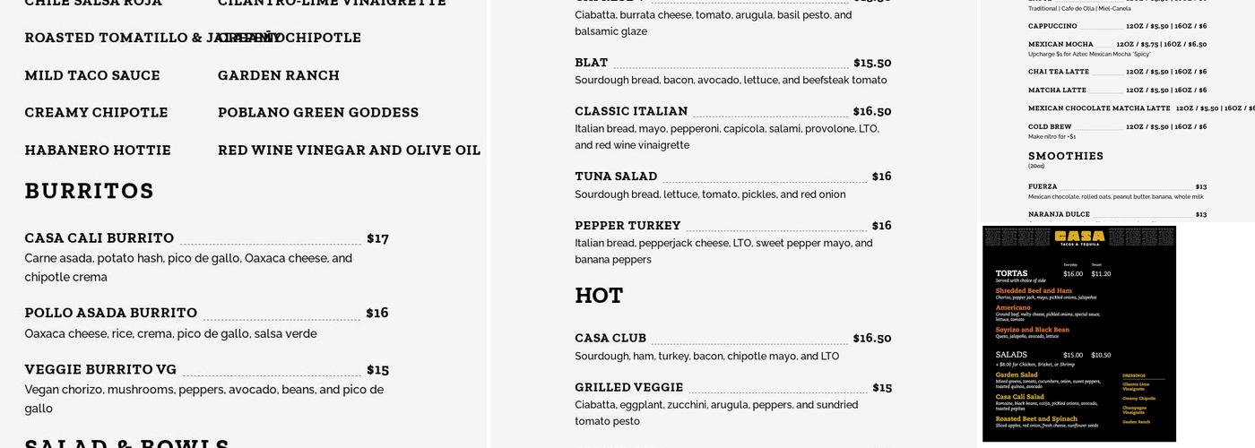 Casa Campus Point Menu