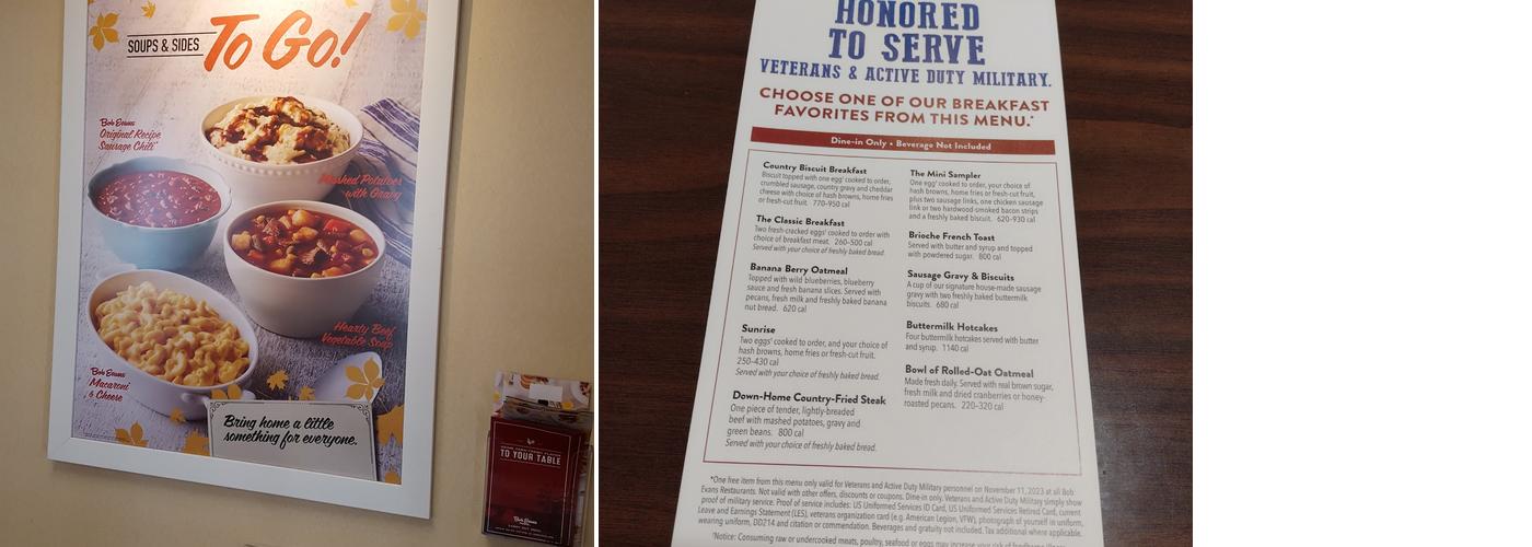 Bob Evans Menu