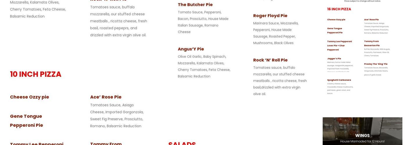 PizzaWingsRocknRoll St. Johnes Menu