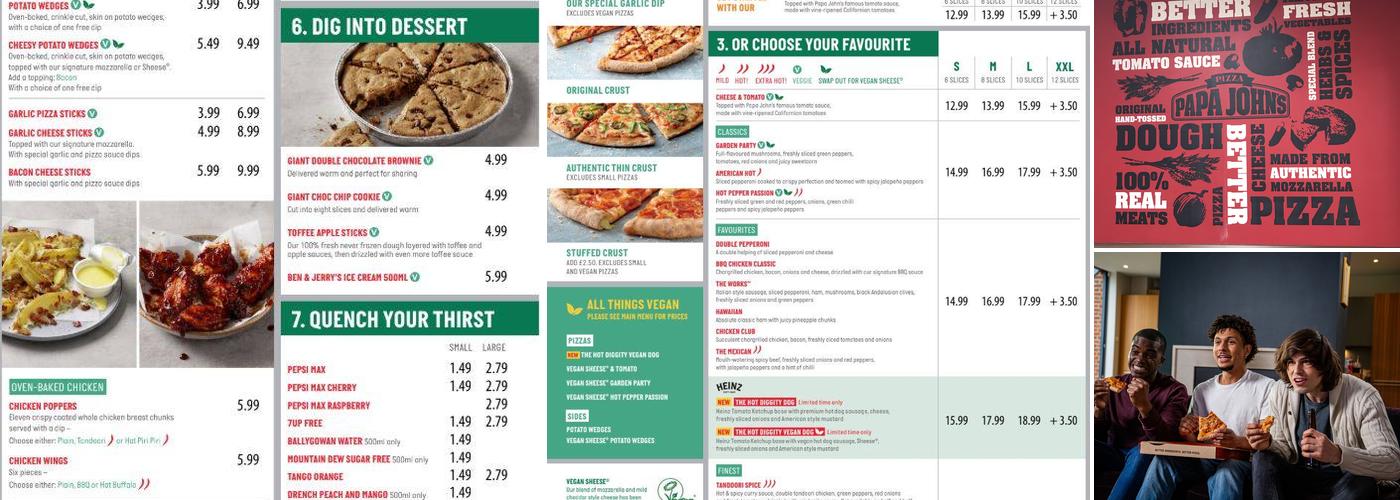 Papa Johns Pizza Menu