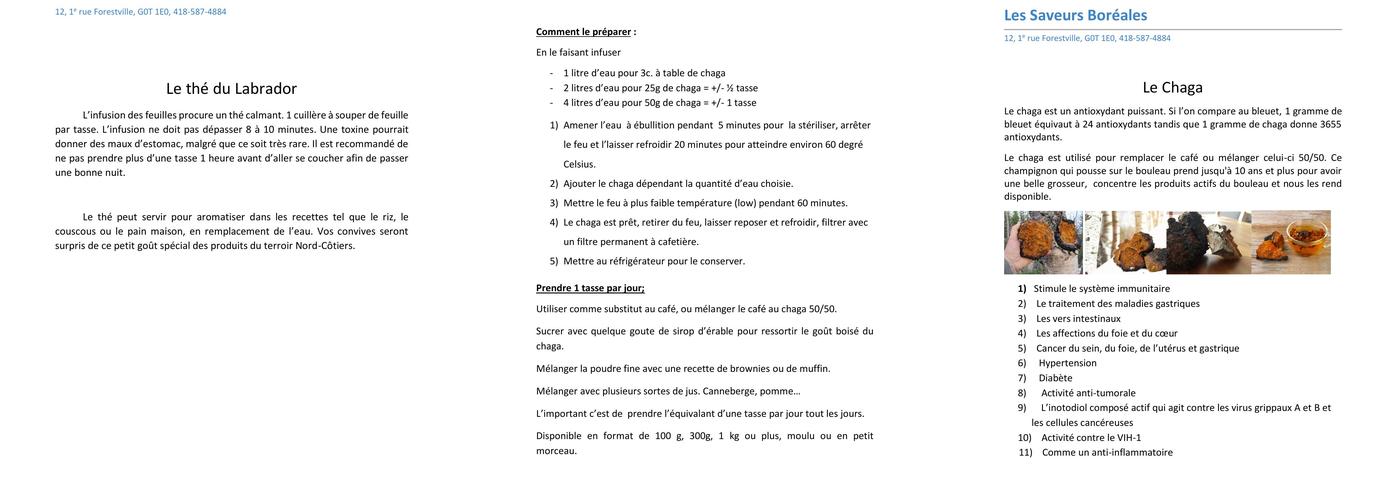 Les saveurs boréales Menu