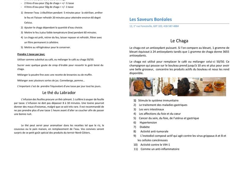 Les saveurs boréales Menu