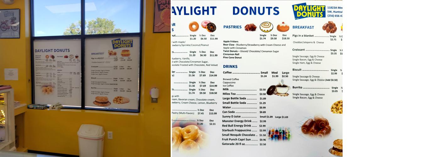 Daylight Donuts Menu