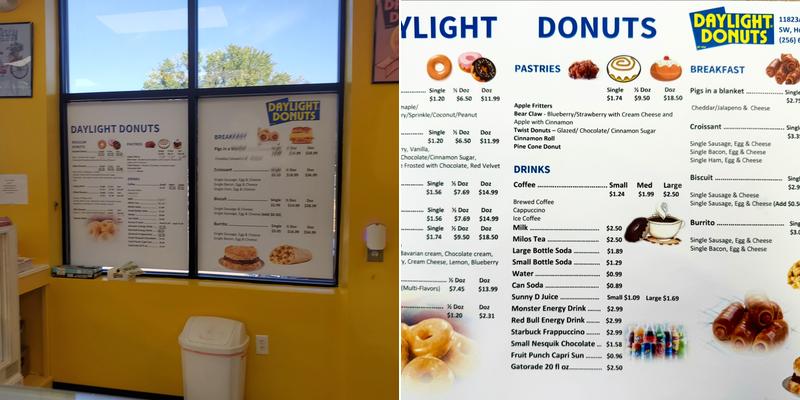 Daylight Donuts Menu