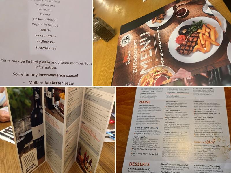 The Mallard Beefeater Menu