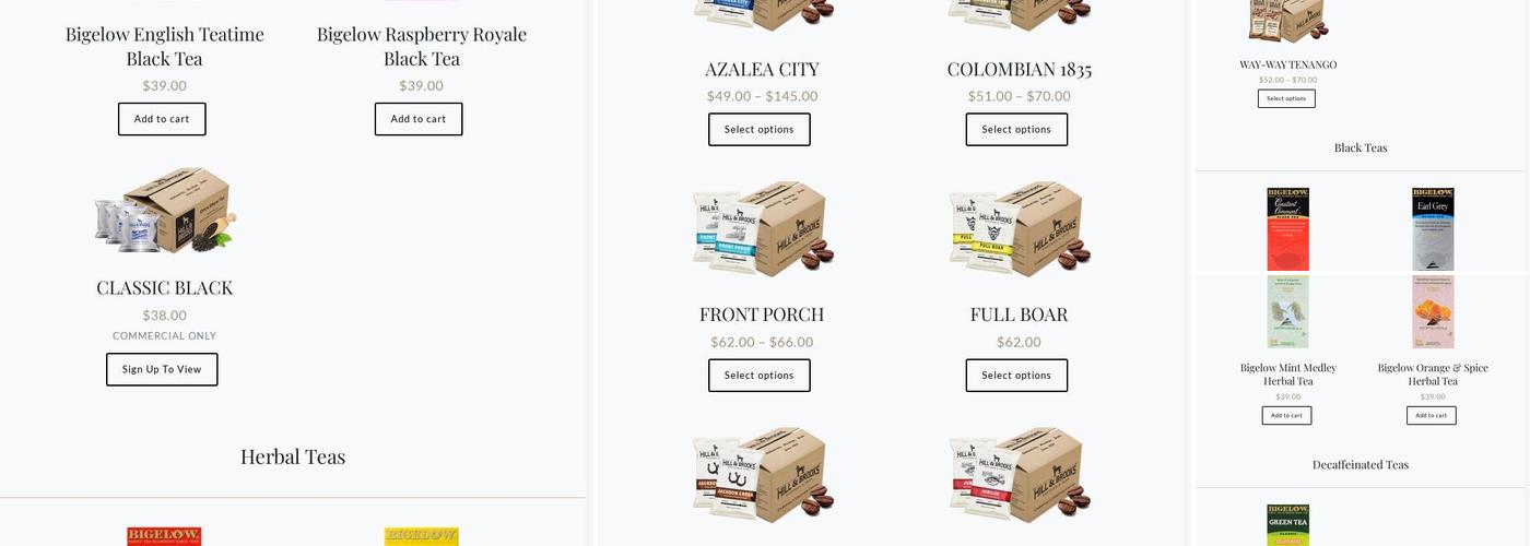 Hill & Brooks Coffees & Teas Menu