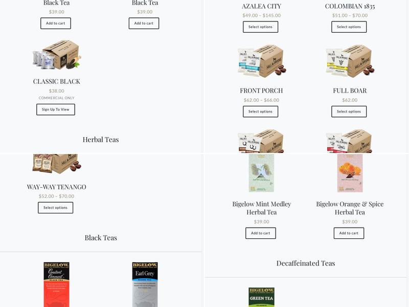 Hill & Brooks Coffees & Teas Menu