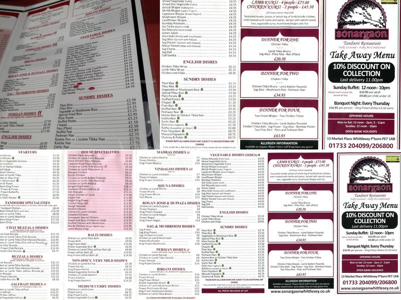 Sonargaon Tandoori Menu