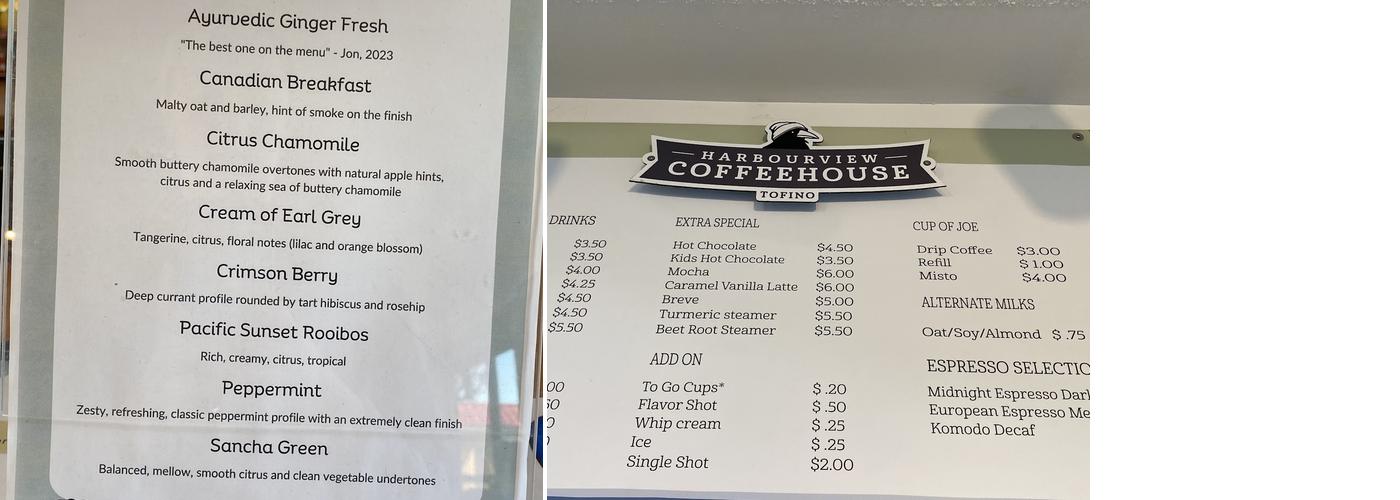 Harbourview Coffeehouse Menu