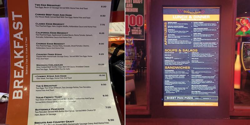 Sidewinders Bar & Grill Menu