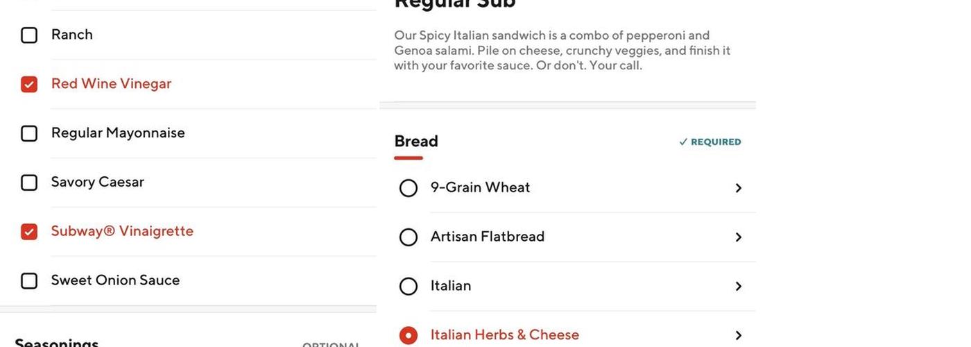 Subway Menu