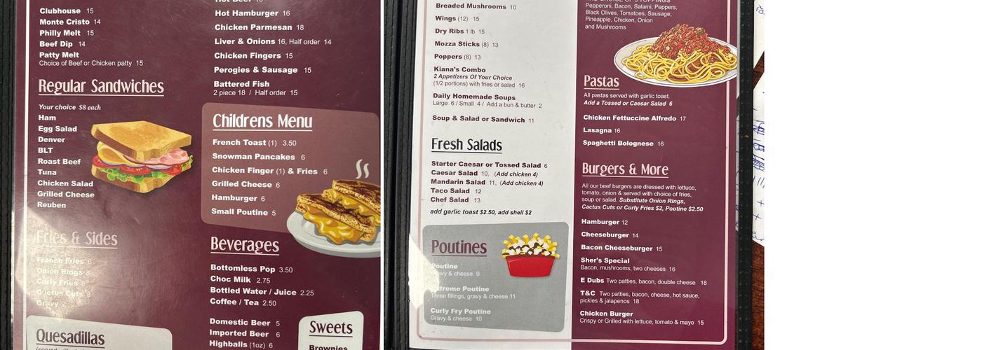 Sher's Diner & Drinks Menu