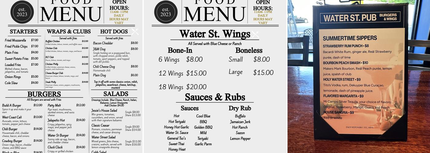 Water St Pub Menu