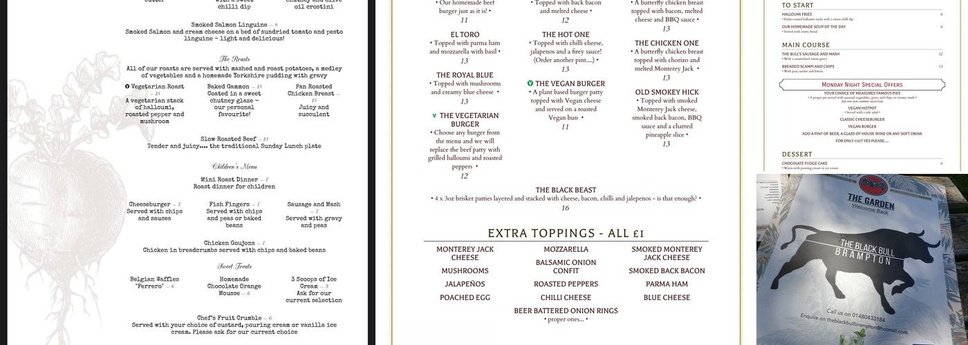 The Black Bull at Brampton Menu