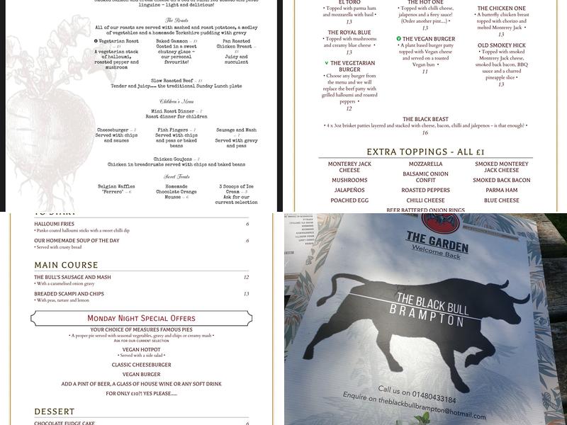 The Black Bull at Brampton Menu