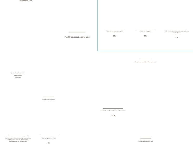 Fresha's Juice Bar Menu