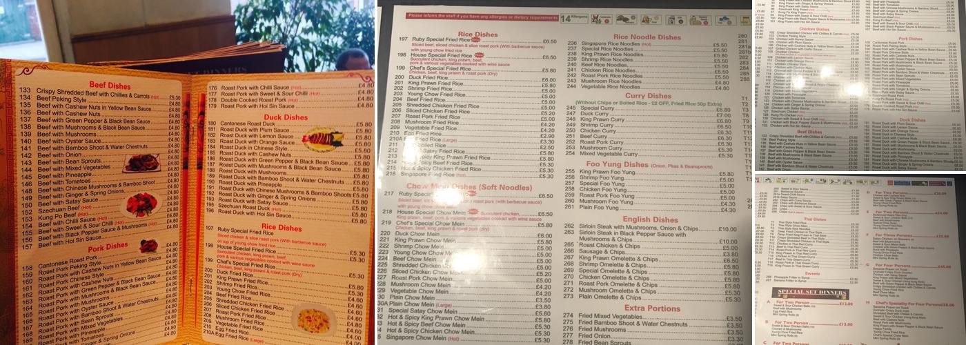 Ruby Chinese Takeaway Menu