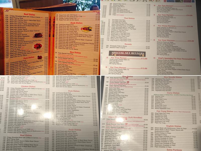 Ruby Chinese Takeaway Menu