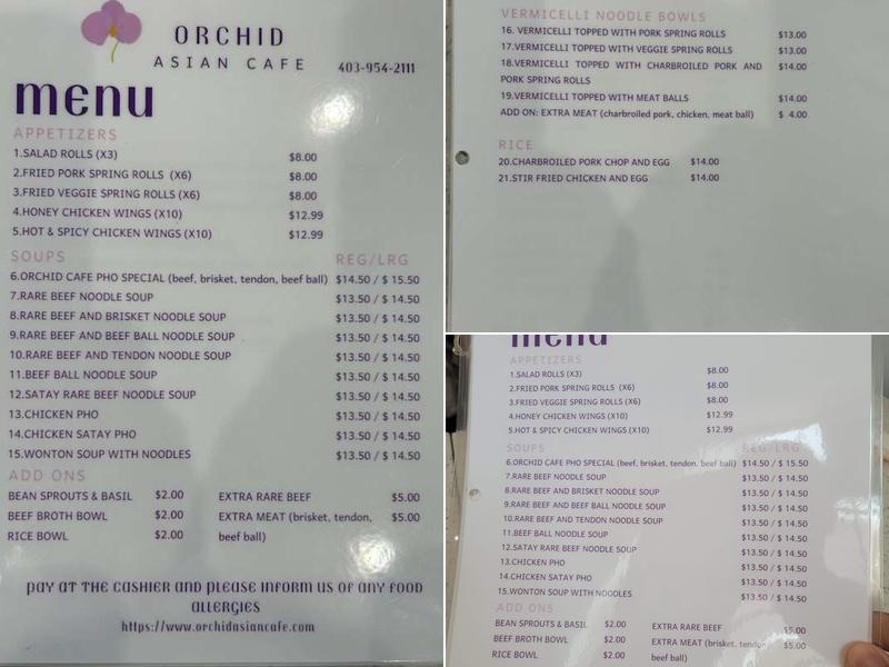 Orchid Asian Cafe Menu