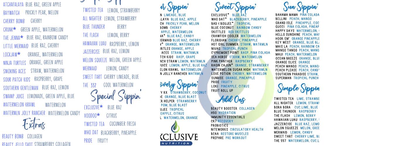 Exclusive Nutrition Menu