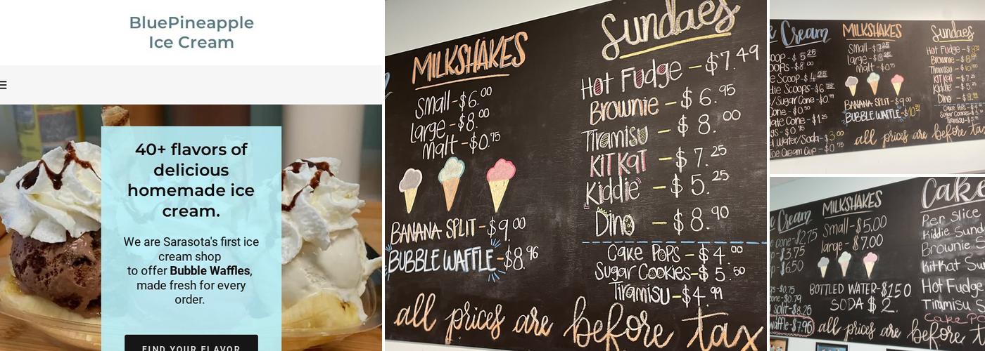 Blue Pineapple Ice Cream Shop Menu