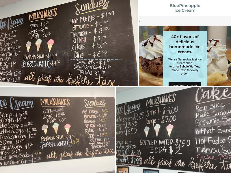 Blue Pineapple Ice Cream Shop Menu