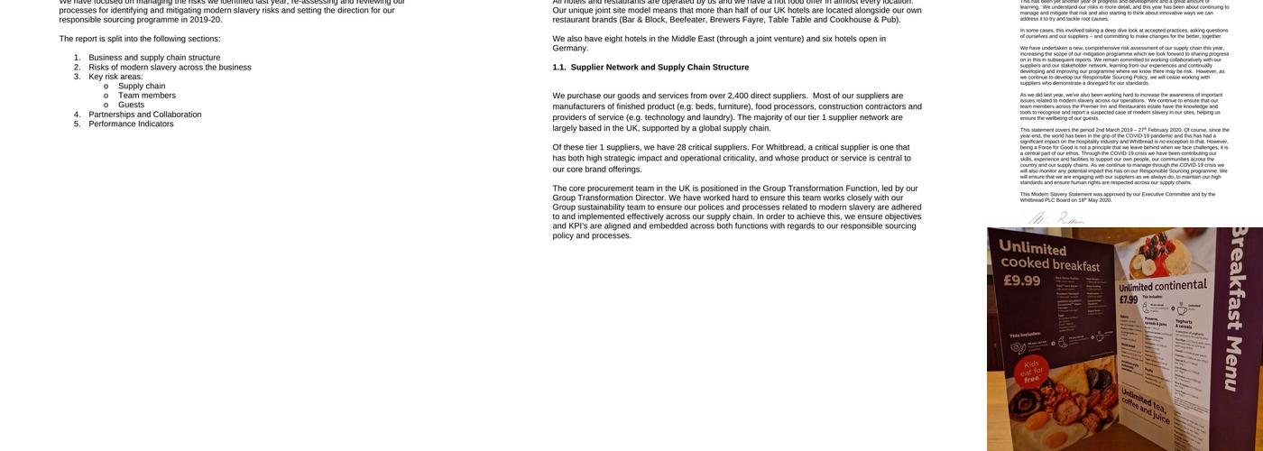 Premier Inn Kendal Central hotel Menu