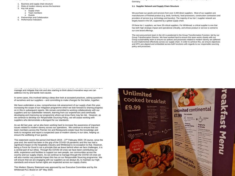 Premier Inn Kendal Central hotel Menu